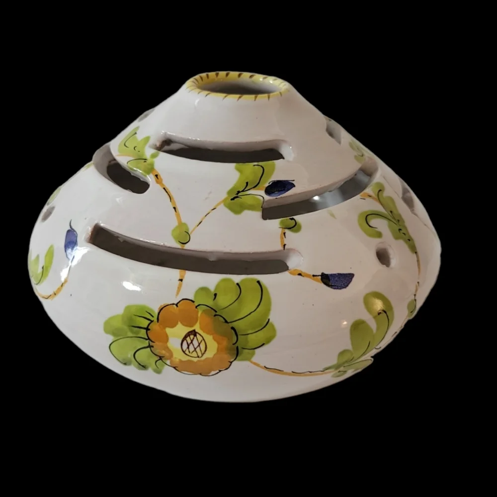 Italian Pottery Vase Flower Frog Hand Painted
